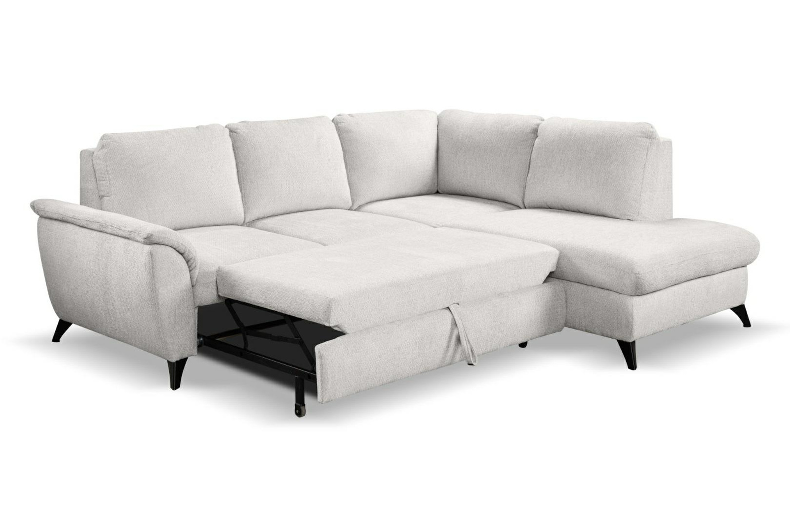 Narożnik z funkcją spania Nevada szary prawostronny nowoczesny do salonu z pojemnikiem