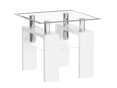 Stolik kawowy Darby kwadratowy szklany biały z półką nowoczesny 60x60 cm do salonu