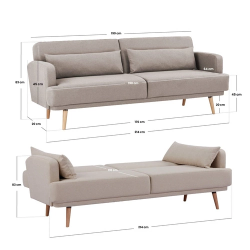 Sofa rozkładana Jack beżowa 3 osobowa z funkcją spania do salonu welurowa Atmosphera