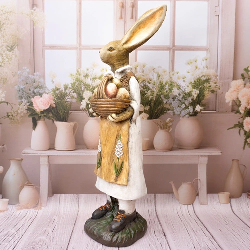 Intesi figurka wielkanocna zając wysoki z koszem żółty 80cm dekoracja do salonu lub jadalni