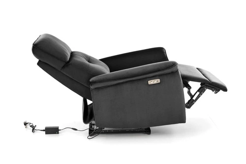 Fotel rozkładany do salonu Karlin Velvet czarny welur z USB nowoczesny relaksacyjny Intesi