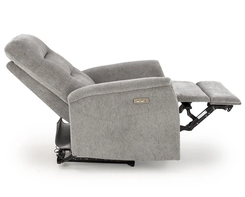 Fotel wypoczynkowy Tiala z podnóżkiem szary do salonu rozkładany elektrycznie USB Intesi