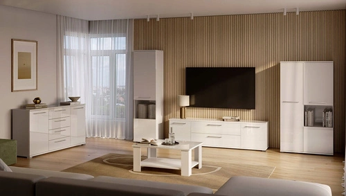 Komoda Flory biała połysk 150 cm z szufladami nowoczesna do salonu Intesi