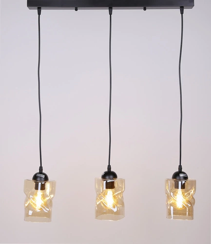 Lampa wisząca Felis czarna potrójna szklana nad stół do salonu i jadalni regulowana