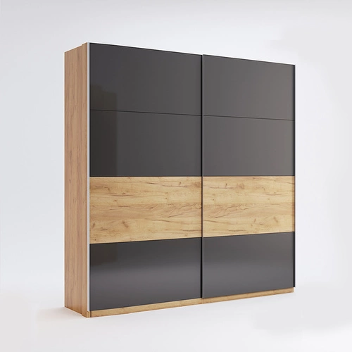 Szafa przesuwna Matle 200 cm dąb szary nowoczesna z półkami do sypialni garderoby