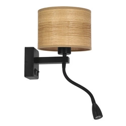 Kinkiet ścienny LED Polo nowoczesny czarny z abażurem orzechowym do salonu i sypialni