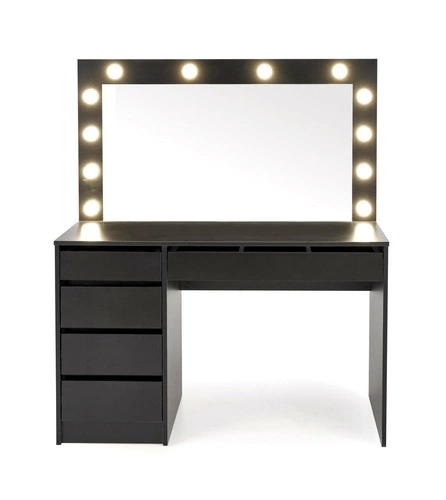 Toaletka z lustrem LED Sybilla XL czarna nowoczesna do makijażu z szufladami do sypialni
