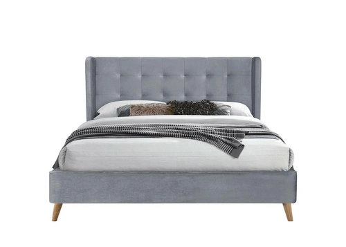 Łóżko tapicerowane Flikez VIC 160x200 szare welurowe z wysokim zagłówkiem do sypialni