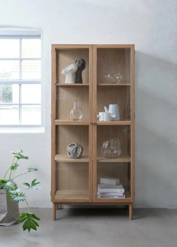 Witryna Elba drewniana szklana do salonu i na książki 190 cm naturalny dąb