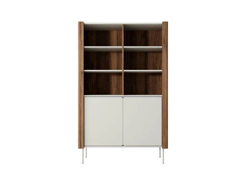 Regał na książki do salonu Taberg beżowy orzech nowoczesny z szafką i półkami 167 cm Intesi