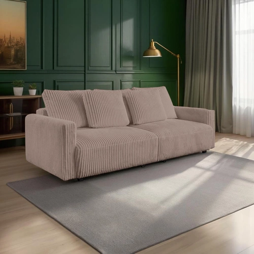 Sofa rozkładana Loppie sztruksowa z funkcją spania do salonu beżowa nowoczesna