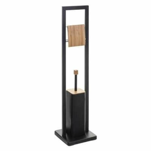 5five simply smart bambusowy stojak na papier i czarna szczotka do wc do łazienki loft