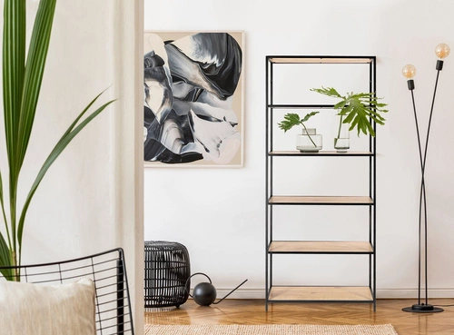 Regał na książki Oxford IV nowoczesny loftowy do salonu 77 cm dąb i czarny metal Intesi