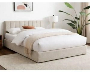 Łóżko tapicerowane Lexington 160x200 beżowe z pojemnikiem do sypialni