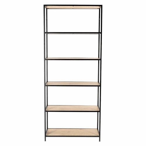 Regał na książki Seaford IV nowoczesny loftowy do salonu 77 cm dąb i czarny metal Intesi