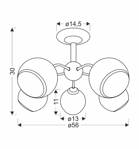 Lampa sufitowa Marinen czarny 5x40W E27 klosz biały z obwódką
