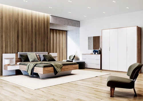 Szafa przesuwna Bella 200 cm biała połysk z półkami do sypialni nowoczesna