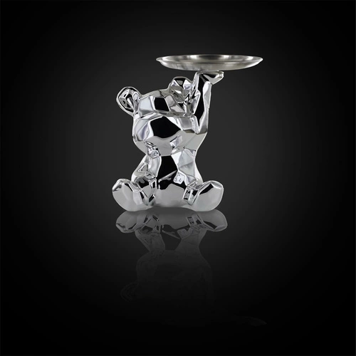 Figurka dekoracyjna Miś origami Intesi ceramiczna ze srebrną tacą do salonu i przedpokoju