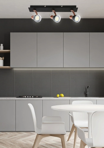 Lampa sufitowa Markus 3-punktowa czarna z miedzianym akcentem regulowana do salonu