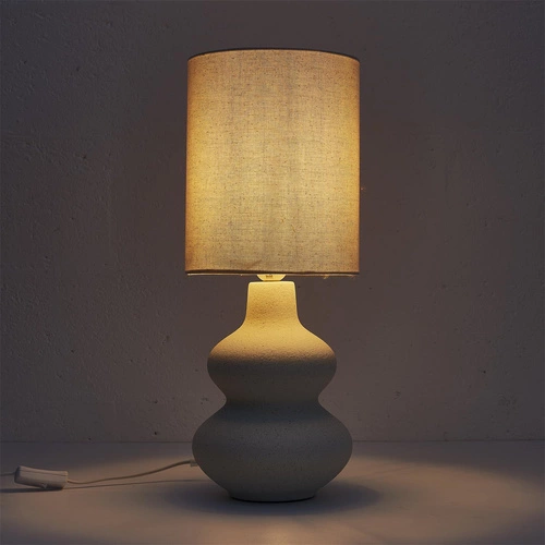 Lampka nocna ceramiczna Lamil kremowa z abażurem do sypialni nowoczesna Intesi 50 cm