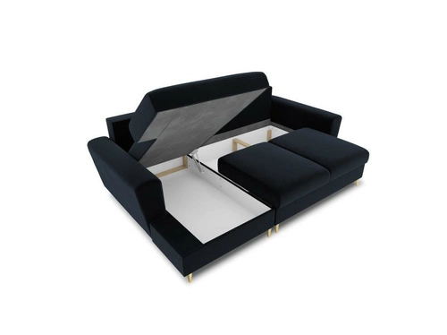 Narożnik z funkcją spania Moghan Dark Blue Velvet Lewostronna kolor nóg złoty