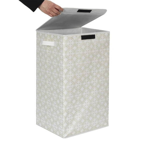 Intesi nowoczesny kosz na pranie do łazienki szary materiałowy z pokrywą i uchwytami 60x35x30 cm