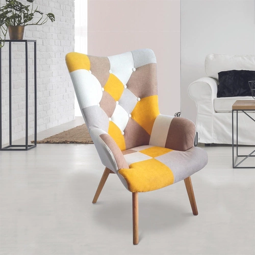 Fotel uszak Helsinki szary patchwork do salonu skandynawski z podłokietnikami Intesi
