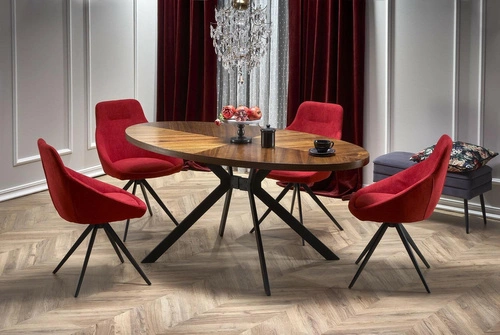 Stół okrągły do jadalni Locco orzechowy nowoczesny na czarnych nogach 170x90 cm Intesi
