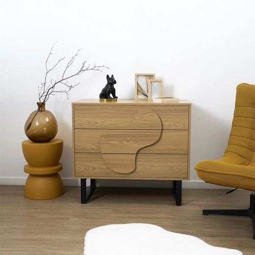 Komoda Calypso nowoczesna z 3 szufladami dąb artisan i czarna do sypialni 120 cm