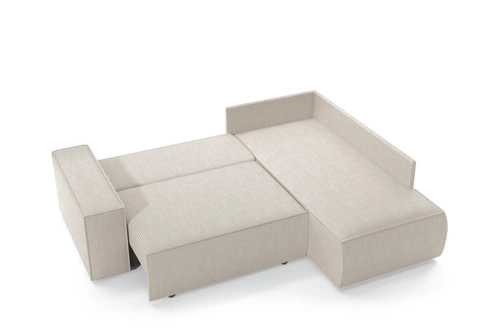 Narożnik z funkcją spania Molde L prawy sztruksowy szary do salonu z pojemnikiem