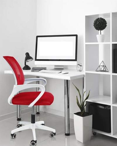 Fotel biurowy ergonomiczny Splash Intesi czerwony siatkowy obrotowy z podłokietnikami do biurka