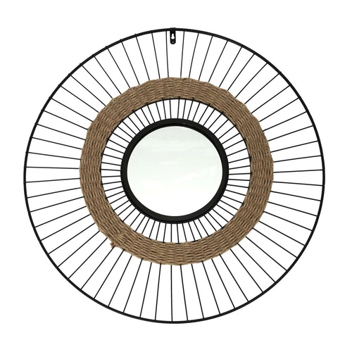 Lustro okrągłe Miremba wiszące do przedpokoju i salonu w czarnej ramie boho 60 cm