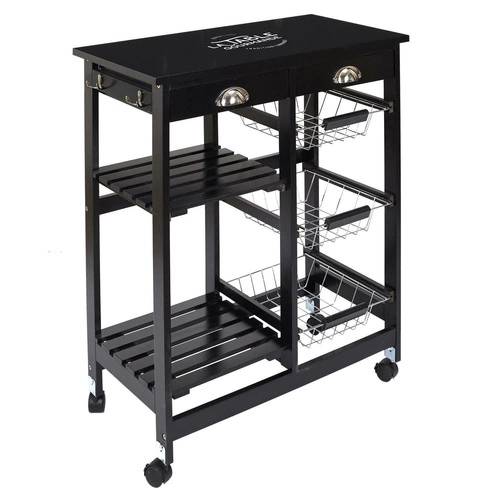 Intesi Troy metalowy wózek barowy na kółkach do kuchni i salonu, nowoczesny, czarny, dwupoziomowy