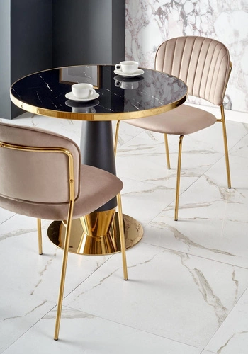 Stół okrągły do jadalni Nasoma czarny marmur nowoczesny glamour na jednej nodze Intesi