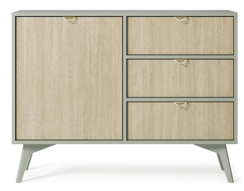 Komoda Sage glamour z szufladami i szafką w jodełkę na nóżkach do salonu 106 cm
