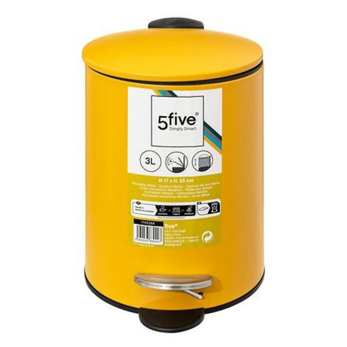 Kosz na śmieci do łazienki 3L Colors żółty metalowy z pedałem i cichym domykiem 5five