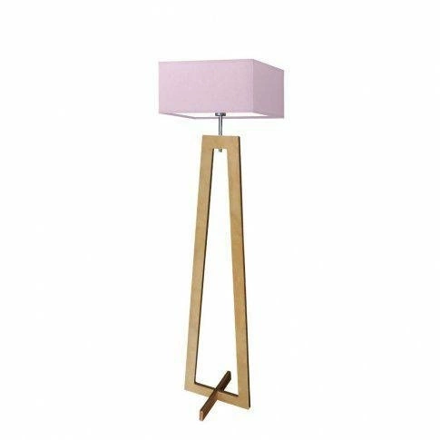 Lampa podłogowa JAWA nowoczesna drewniana z fioletowym abażurem do salonu Lysne 138 cm