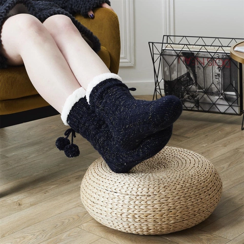 Intesi skarpety granatowe warkoczykowy splot miękki poliester nowoczesne na prezent