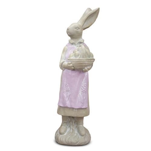 Intesi Pani Zając duża figurka wielkanocna z koszem 80 cm różowo-szara dekoracja do salonu