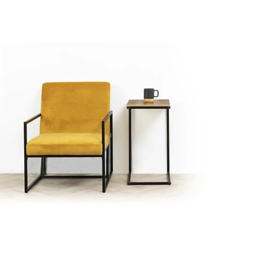 Stolik boczny Aliaj loftowy prostokątny do salonu metalowy z drewnianym blatem 45x35 cm