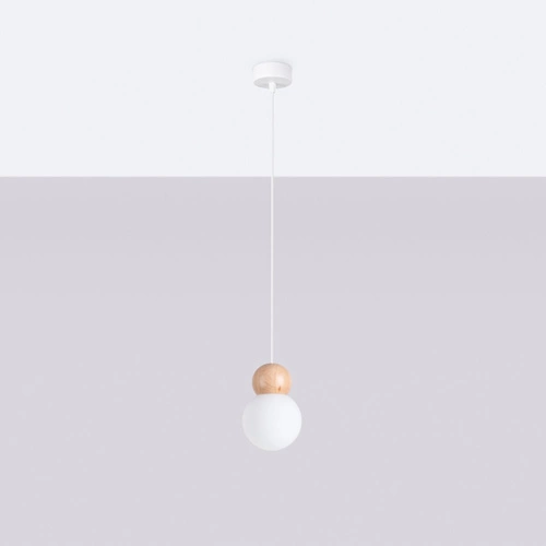 Lampa wisząca kula PEKKA 1 biała z drewna regulowana do salonu i jadalni skandynawska