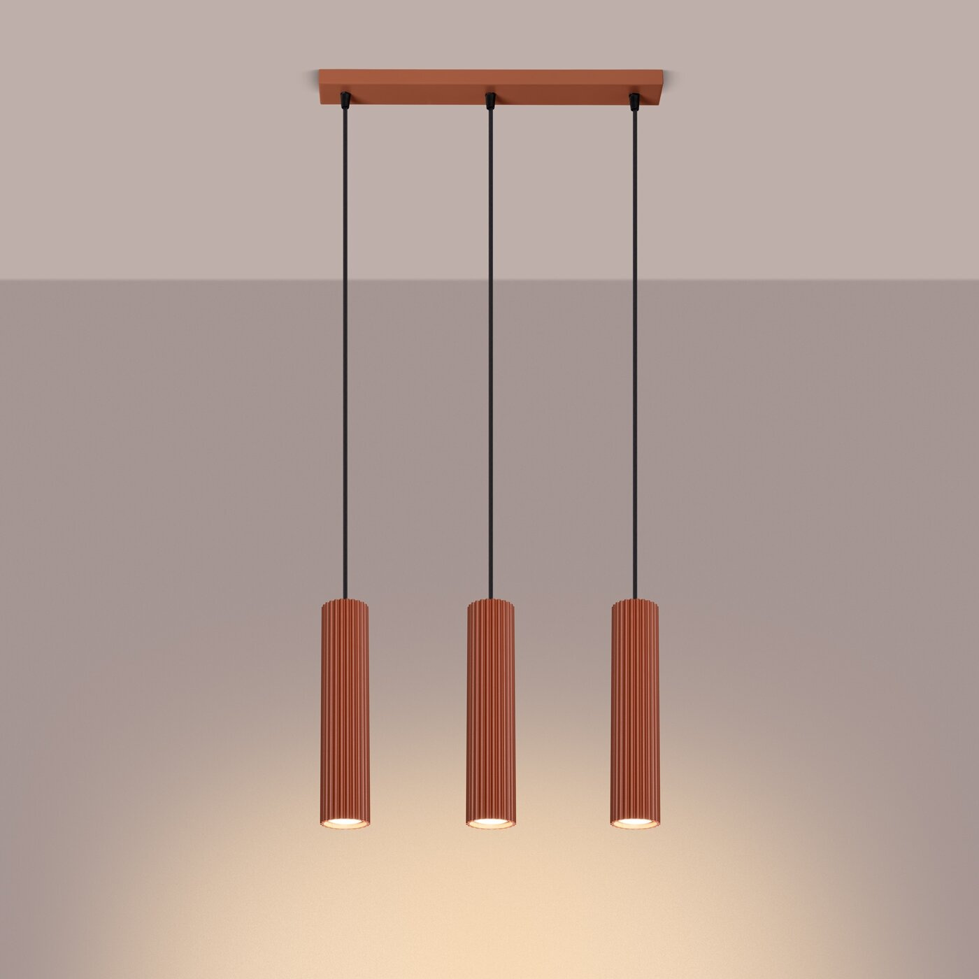 Lampa wisząca Karbon 3-punktowa czerwona regulowana do salonu, kuchni lub jadalni