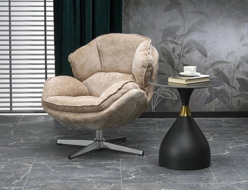 Fotel wypoczynkowy Offred beżowy do salonu nowoczesny z podłokietnikami tkanina Intesi