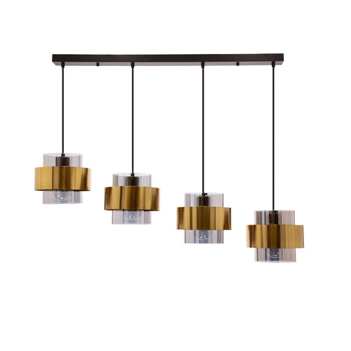 Lampa wisząca Spiega czarny+mosiężny  4x60W E27 klosz dymiony
