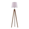 Lampa stojąca do salonu Aruba trójnóg glamour drewniana z abażurem jasny fiolet Lysne