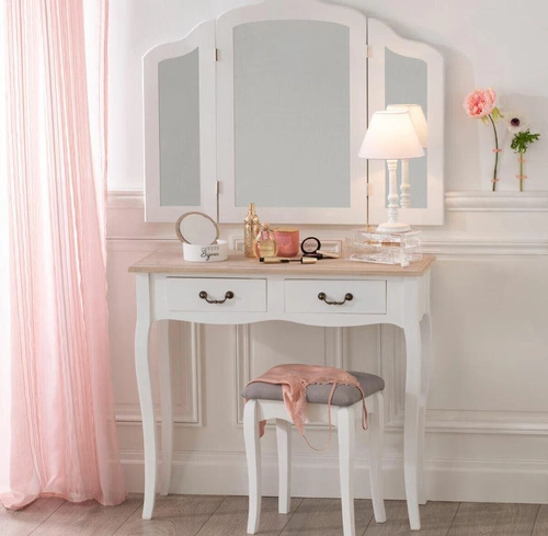 Konsola Chrysa biała z szufladami do przedpokoju prowansalska drewniana 87 cm Atmosphera