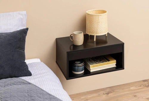 Szafka nocna wisząca czarna 50 cm z szufladą minimalistyczna Actona Cholet do sypialni