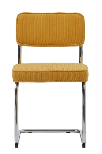 Krzesło tapicerowane sztruks żółty Tepper nowoczesne do jadalni i kuchni na płozach