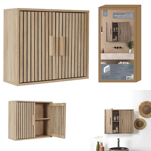 Szafka łazienkowa wisząca Klaus naturalna ryflowana matowa 60 cm minimalistyczna Intesi