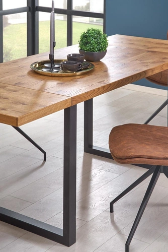 Stół rozkładany do jadalni Sarus nowoczesny dąb naturalny czarne nogi 126-206x80 cm Intesi